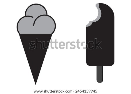 Ice cream silhouette  design. Ice cream cone wafer filled with cartoon, vector illustration. Simple, flat ice cream cone icon and symbol, vector.