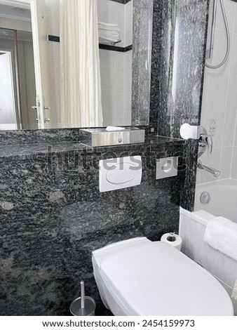 Modern hotel bathroom, white ceramic sink with chrome metal faucet, sink fixture, bathroom detail, luxury hotel bathroom, white sink, chrome faucet, modern design for black and white restrooms