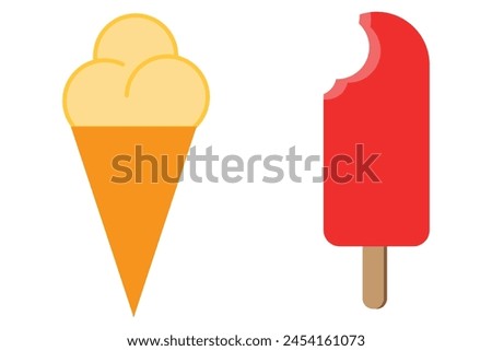 Ice cream icon set design with different color. Ice cream cone silhouette, wafer filled with cartoon, vector illustration. Simple, flat ice cream cone icon and symbol, vector.