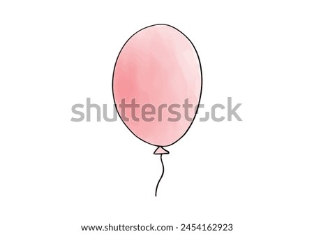 Watercolor doodle element. Red balloon, vector illustration.