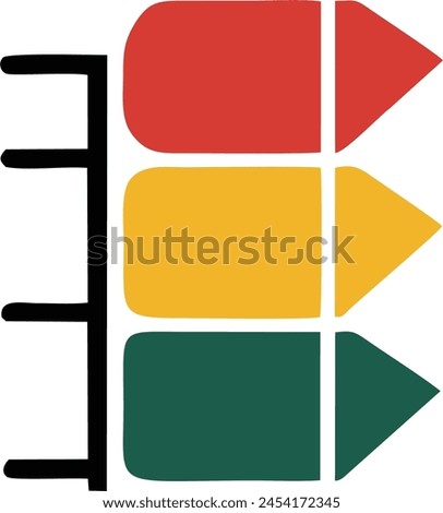 A minimalist and modern traffic light design, featuring a simple line art drawing of a three-tiered traffic signal. The top light is red, the middle light is yellow, and the bottom light is green.