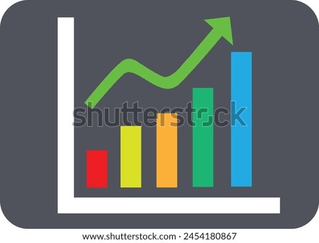 Bar chart upward trend. Growing graph . Vector illustration. Profit Chart or graph vector image or clip art. Graph trending upwards, Arrow pointing up on graph. Art and Illustration