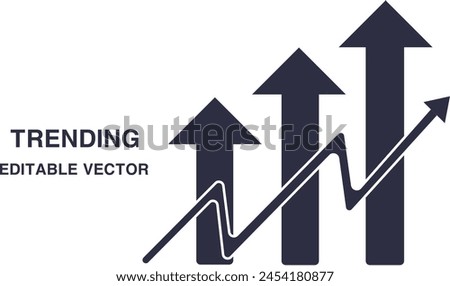 Bar chart upward trend. Growing graph . Vector illustration. Profit Chart or graph vector image or clip art. Graph trending upwards, Arrow pointing up on graph. Art and Illustration