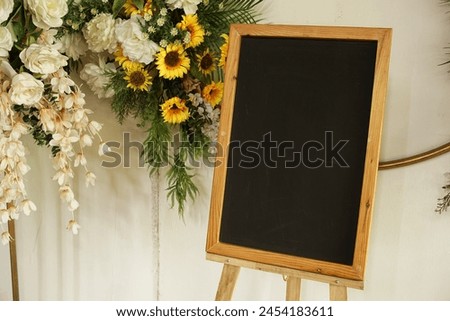 Wedding welcome board wooden frame with flowers decoration