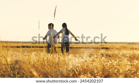 children running, children cycling, child kid boy girl son daughter happy family, dreaming becoming airplane pilot, boy girl learning ride bike park, running sunset, happy kid sister brother having