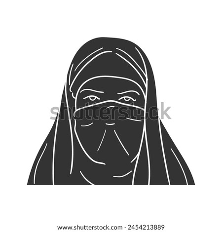 Arab woman Icon Silhouette Illustration. Islam Vector Graphic Pictogram Symbol Clip Art. Doodle Sketch Black Sign.