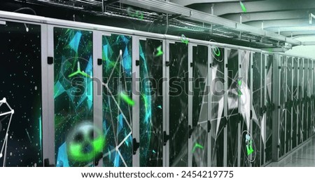 Image of networks and data processing over computer servers. Global business, connections, computing and data processing concept digitally generated image.