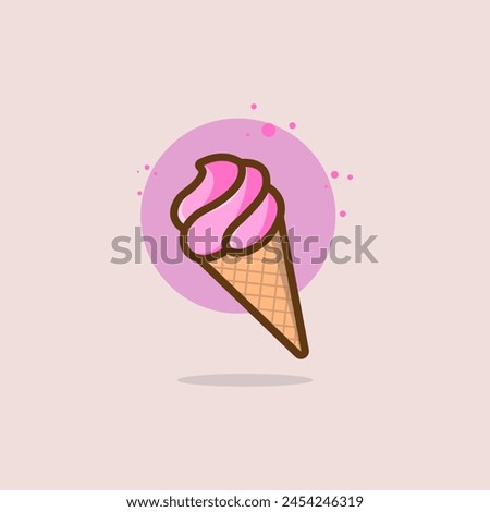 graphic vector illustration Cartoon image of a pink ice cream cone with a pink ice cream swirl on top	