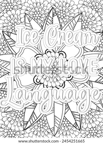 Love quotes Flower Coloring Page Beautiful black and white illustration for adult coloring book