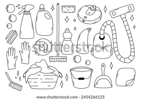 Set of cleaning elements. Vector collection of clip art cleaning in doodle style.