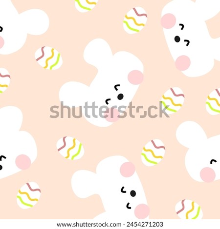 seamless pattern vector with cute bunny and eggs on pastel orange 
ิbackground convenient to wall paper, screen and prints.