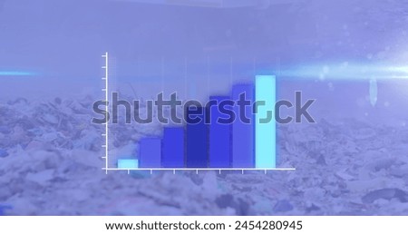 Image of statistics recording over waste disposal site. environment, global warming and climate change concept digitally generated image.