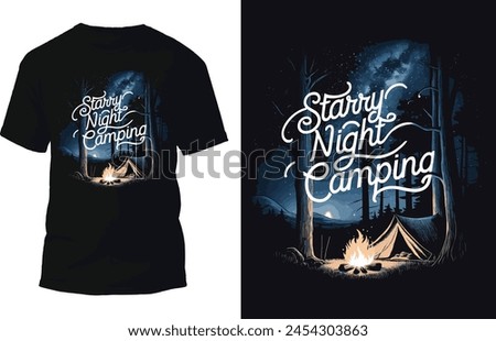 Starry night camping t shirt Design. Vector t shirt Design.
