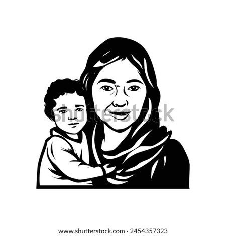 mom and son world refugee day vector design