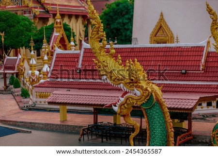 The background of the Naga statue in Wat Kaeng Khoi (Naka Cave) inside the cave has artistic beauty for people or tourists to make merit and take public photos in Saraburi province of Thailand.