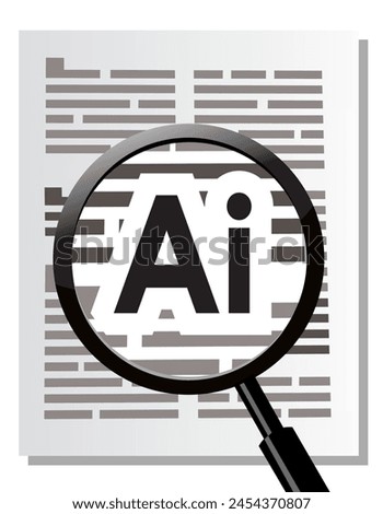 ai analysis in text, magnifying glass, vector illustration