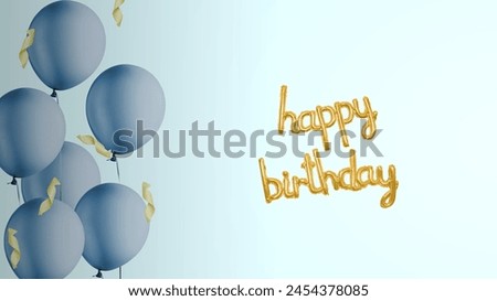 Colored birthday balloons and golden ribbons with happy birthday greeting text balloon on colored background. Happy birthday concept