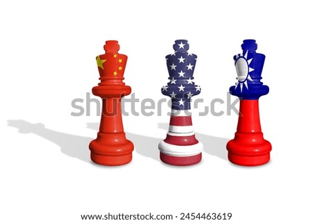 Chess made from China, USA and Taiwan flags isolated on a white background
