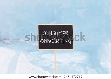 Consumer onboarding symbol. Concept words Consumer onboarding on beautiful yellow black blackboard. Beautiful blue ice background. Business consumer onboarding concept. Copy space.
