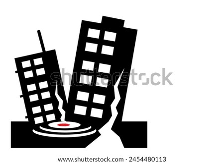 Icon of Building collapsing due to earthquake or poor construction. Editable Clip Art.