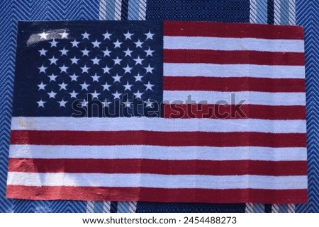 American flag with blue background