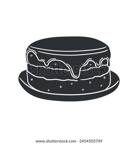 Boston Cream Pie Icon Silhouette Illustration. Traditional Food Vector Graphic Pictogram Symbol Clip Art. Doodle Sketch Black Sign.