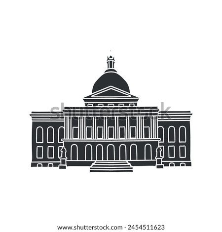 Boston Capitol Icon Silhouette Illustration. Capital City Vector Graphic Pictogram Symbol Clip Art. Doodle Sketch Black Sign.