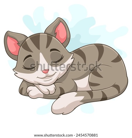 Cartoon baby cat sleeping on white background
