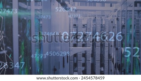 Image of financial data processing over computer servers. Global business, connections, computing and data processing concept digitally generated image.