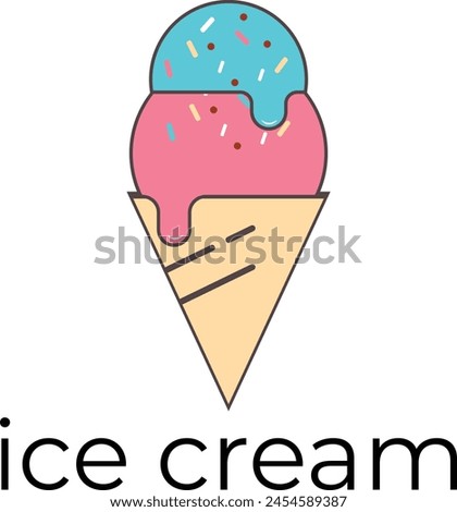ice cream logo, Ice cream icon, Melting ice cream balls in the waffle cone