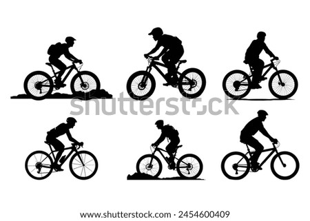 Biker and bike silhouette black vector.