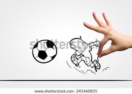 Funny caricature of football player on white background