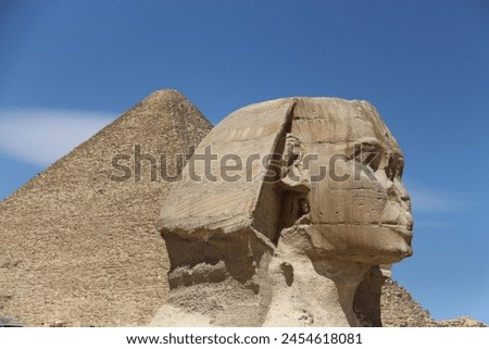 Great Sphinx, Giza, Great Sphinx of Giza, Cairo, El Cayro, Egypt, pharaoh, Pharaohs, Archaeology, necropolis, Egyptology, Kefren, nemes, Horus, World Heritage Site Royalty-Free Stock Photo #2454618081