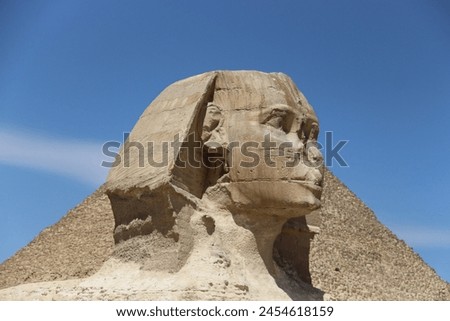 Great Sphinx, Giza, Great Sphinx of Giza, Cairo, El Cayro, Egypt, pharaoh, Pharaohs, Archaeology, necropolis, Egyptology, Kefren, nemes, Horus, World Heritage Site Royalty-Free Stock Photo #2454618159
