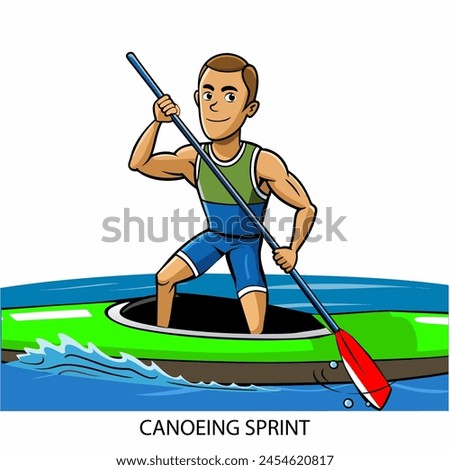 Canoeing sprint athlete isolated on white background in cartoon style. Summer Games 2024. Vector illustration.