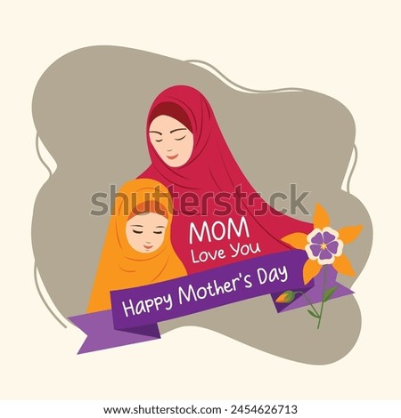 Happy mothers day, love you mom, hijab mom and muslim mother greetings card