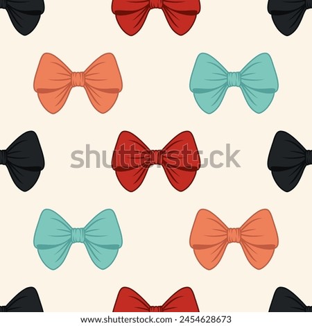 Seamless Pattern with Cartoon Bow Tie, Gift Bow on White Background. Bow Seamless Print, Vector Illustration