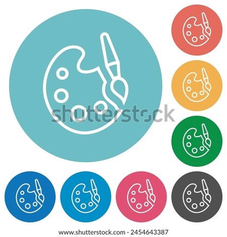 Paint kit outline flat white icons on round color backgrounds Royalty-Free Stock Photo #2454643387