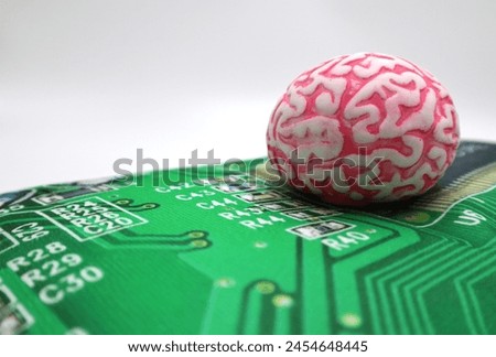 Green motherboard pillow and brain cortex sleep on white background