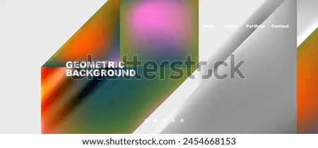 A geometric background with rectangles, circles, and triangles in a rainbow of colors including electric blue and magenta. The pattern is perfect for macro photography or as a display device font Royalty-Free Stock Photo #2454668153