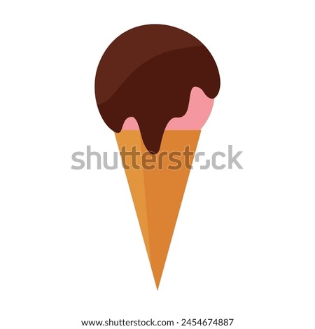 Ice cream cone vector. Chocolate and strawberry ice-cream in the waffle cone sticker