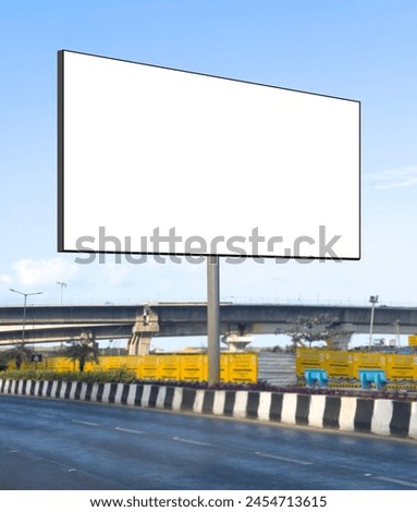 Billboard mockup outdoors. An empty roadside outdoor against blue sky background for presentation, blank commercial mock-up, ooh, poster, banner, hoarding, dummy placement for ads, branding