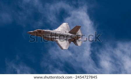 A U.S. Air Force F-35 Lightning II assigned to the 56th Fighter Wing, Luke Air Force Base, Arizona, performs a strafing run during Haboob Havoc 2024, Royalty-Free Stock Photo #2454727845