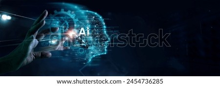 Human interaction with Ai, Evolution of Machine learning, Advanced automated decision-making, NLP, Natural language processing, Security, Robotics and automation, Ai ethics and responsibility. Royalty-Free Stock Photo #2454736285