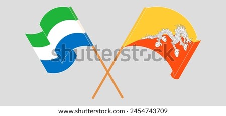Crossed and waving flags of Sierra Leone and Bhutan. Vector illustration
