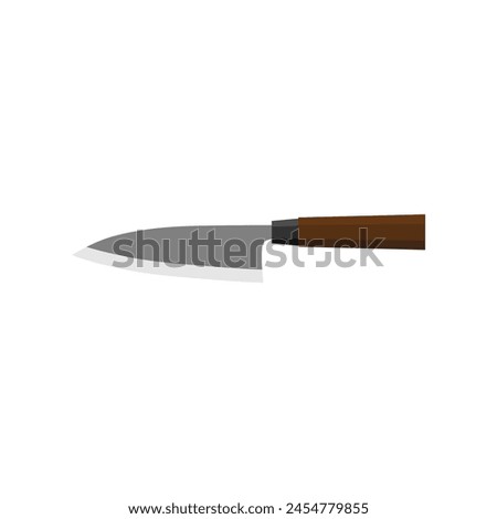Deba bocho, Japanese kitchen knife flat design vector illustration isolated on white background. A traditional Japanese kitchen knife with a steel blade and wooden handle.