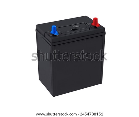 3D solid black car battery with white background