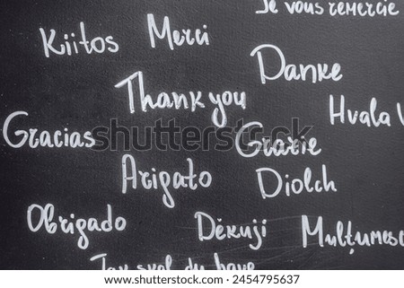 Thank You written  in Different Languages on a Black Chalkboard  