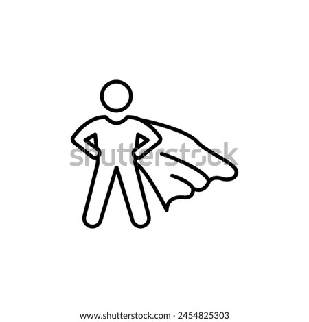 Superhero icon, proud man, pose brave person with cape, strong hero, super power, thin line symbol on white background - editable stroke vector illustration.