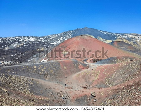 Photo of Mount Etna in the spring. Mount Etna is an active stratovolcano on Sicily's east coast, located in Catania.